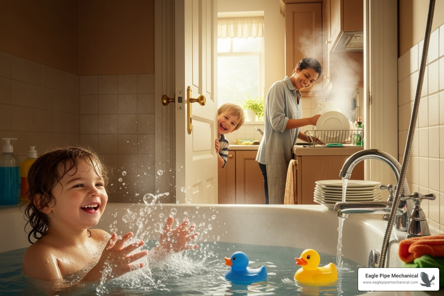 family enjoying an uninterrupted supply of hot water - tankless water heater contractor