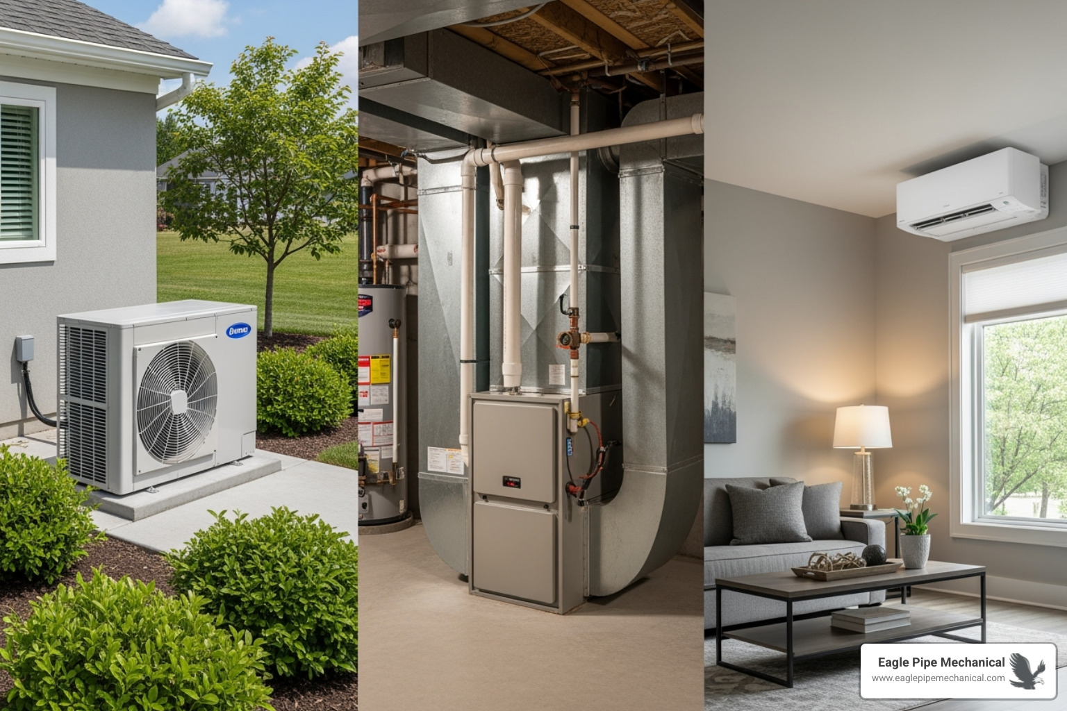 different HVAC system types (heat pump, furnace, ductless unit) - hvac replacement gig harbor