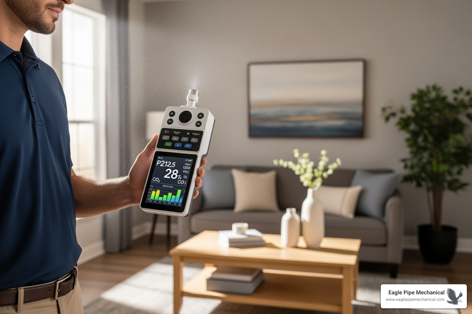 technician using an air quality monitor in a home - air quality testing hansville