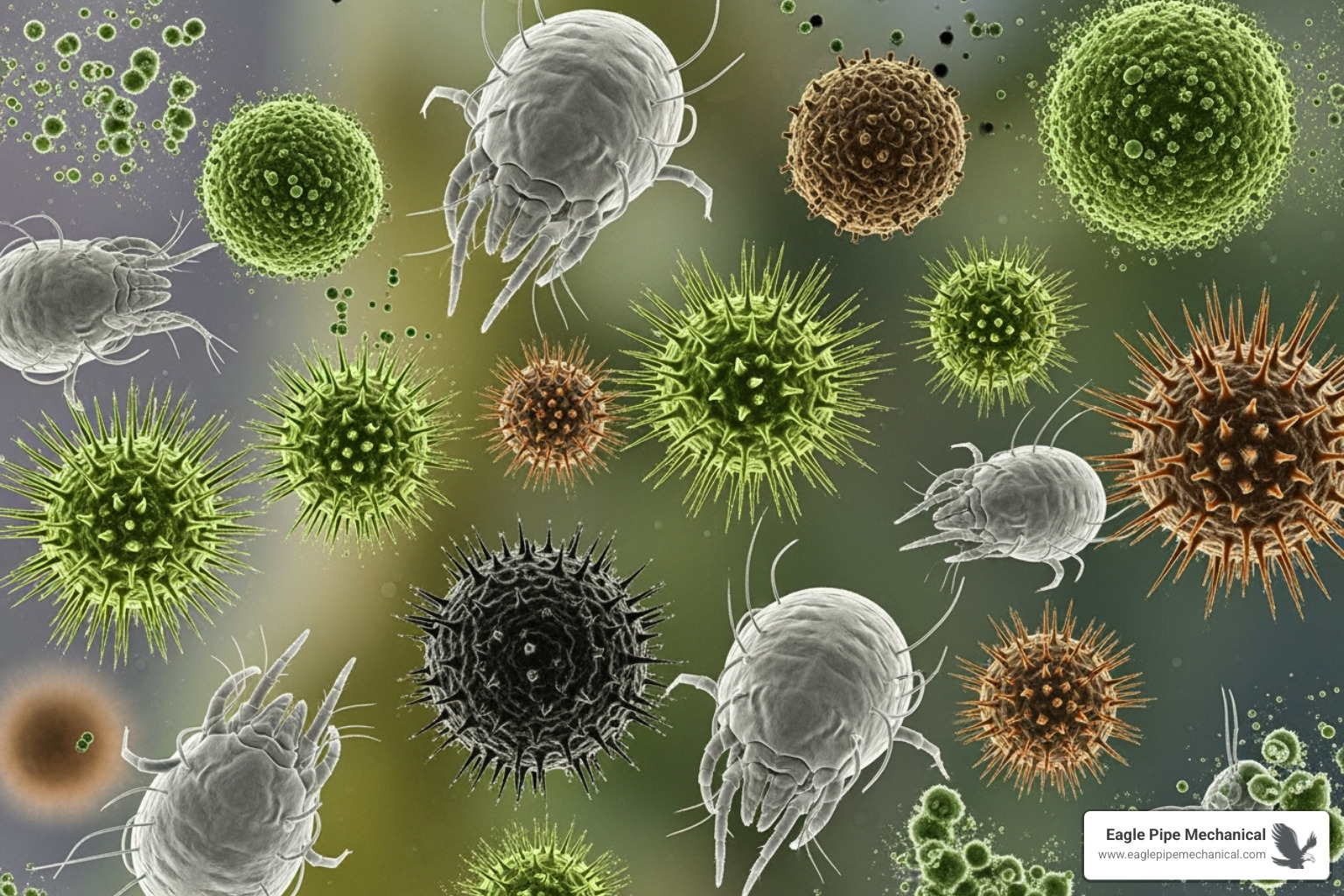 microscopic view of mold spores and dust mites - air quality testing hansville