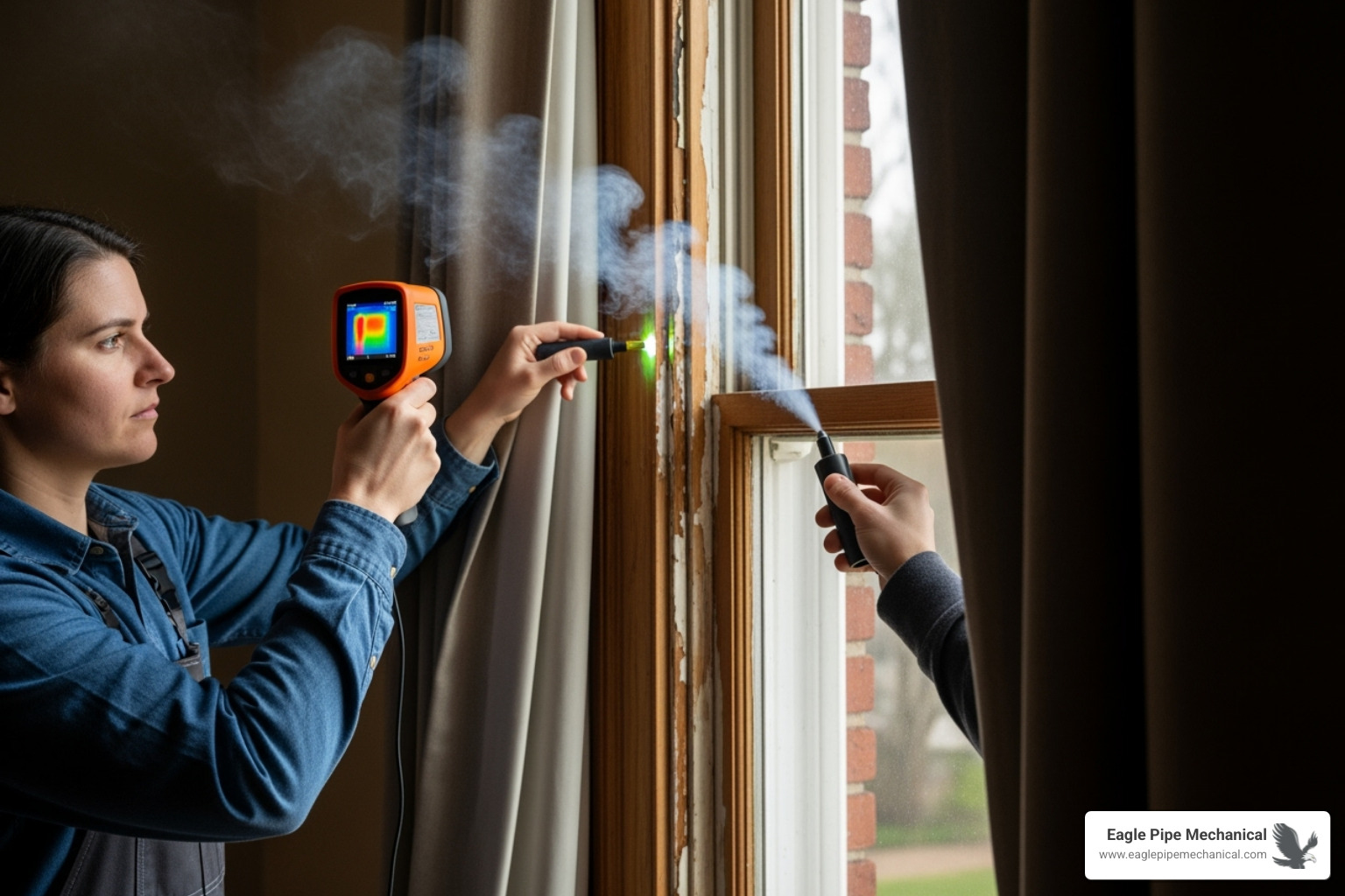 person checking for drafts - energy audit service