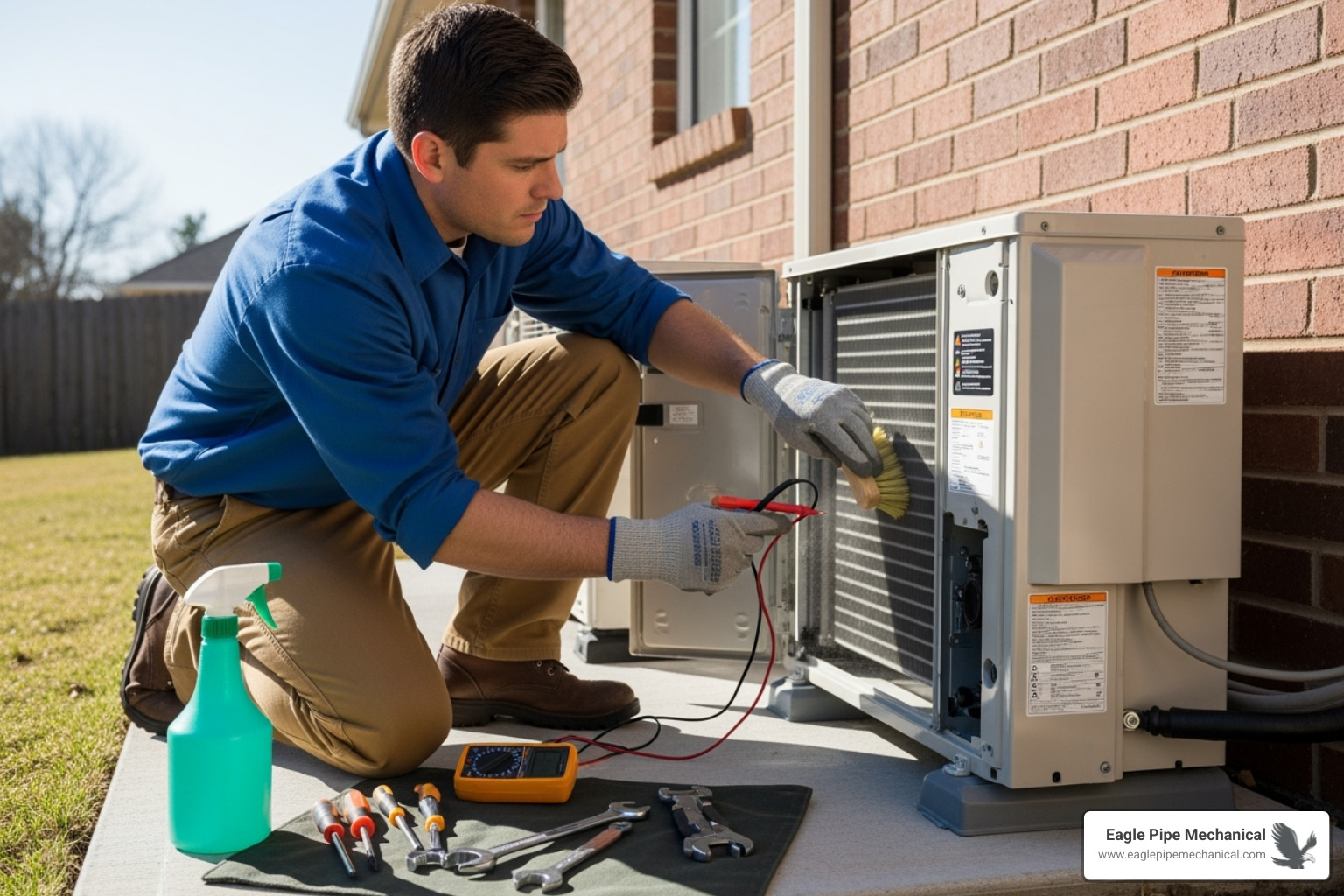 technician performing maintenance on an outdoor ductless unit - ductless installation port orchard