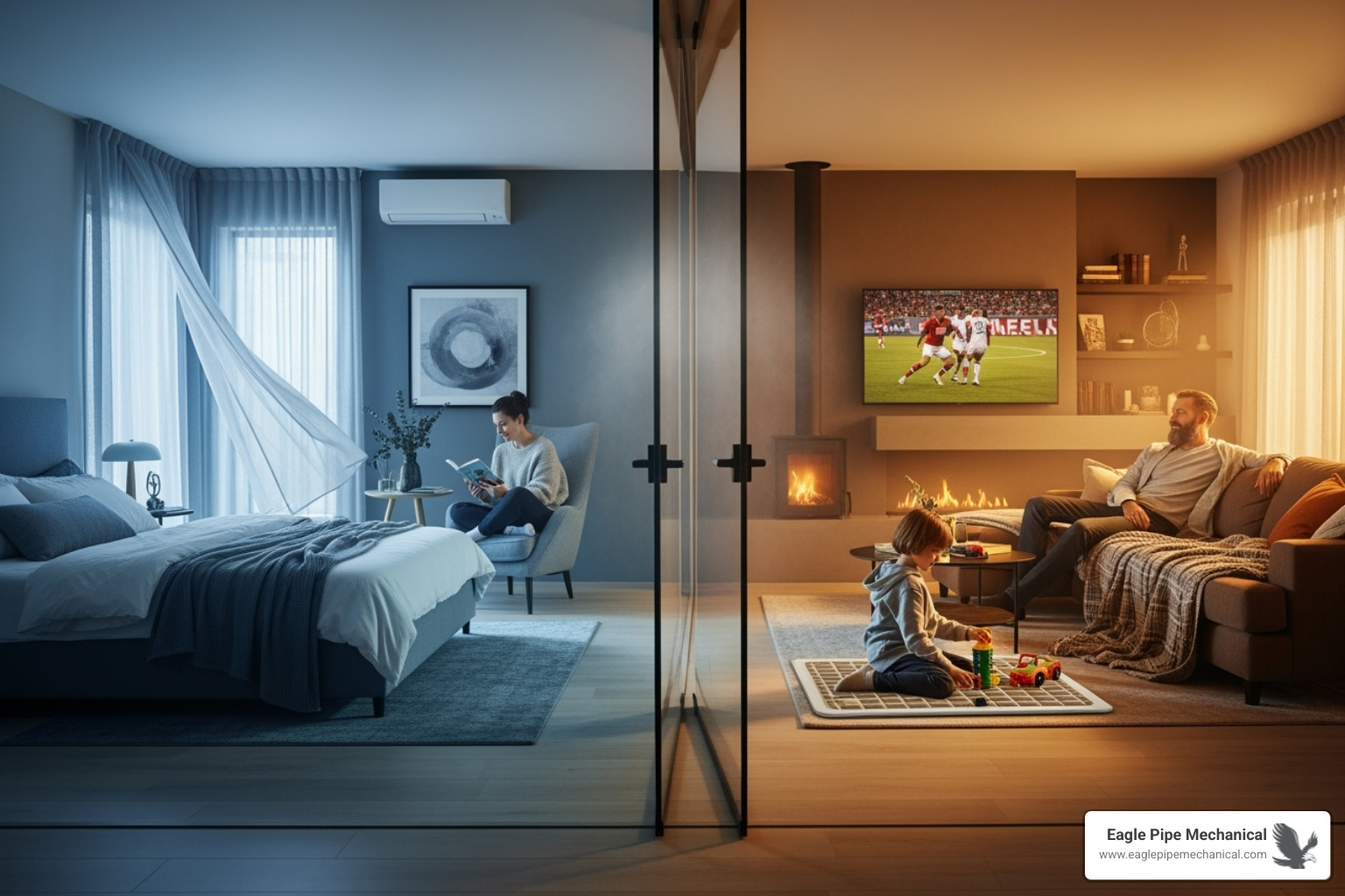 family enjoying different temperatures in separate rooms - ductless installation port orchard