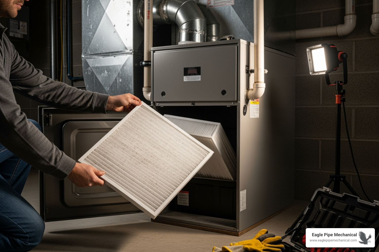 person changing a clean furnace air filter - furnace replacement bremerton wa