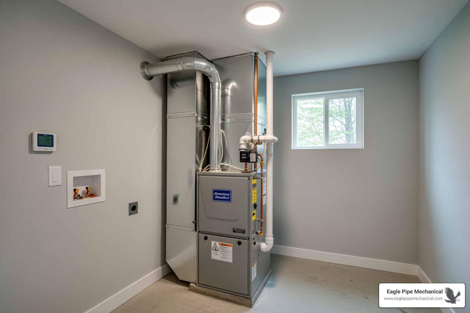 An American Standard furnace unit installed in a clean utility room - american standard furnace bainbridge island wa