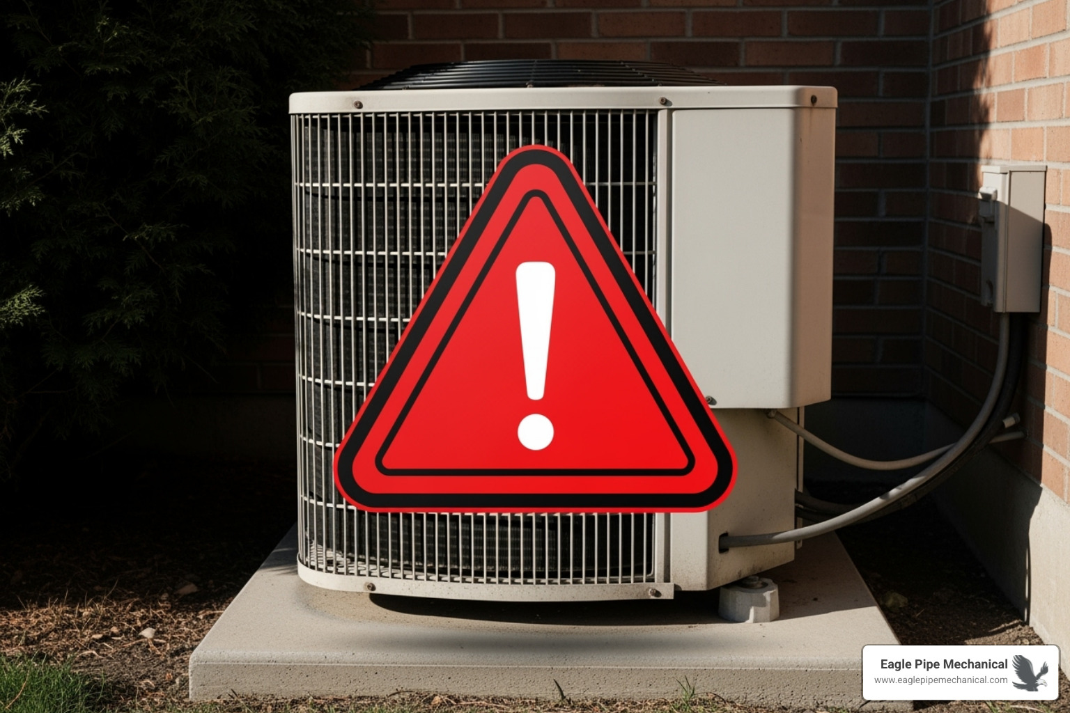 HVAC unit with a warning icon - emergency hvac gig harbor