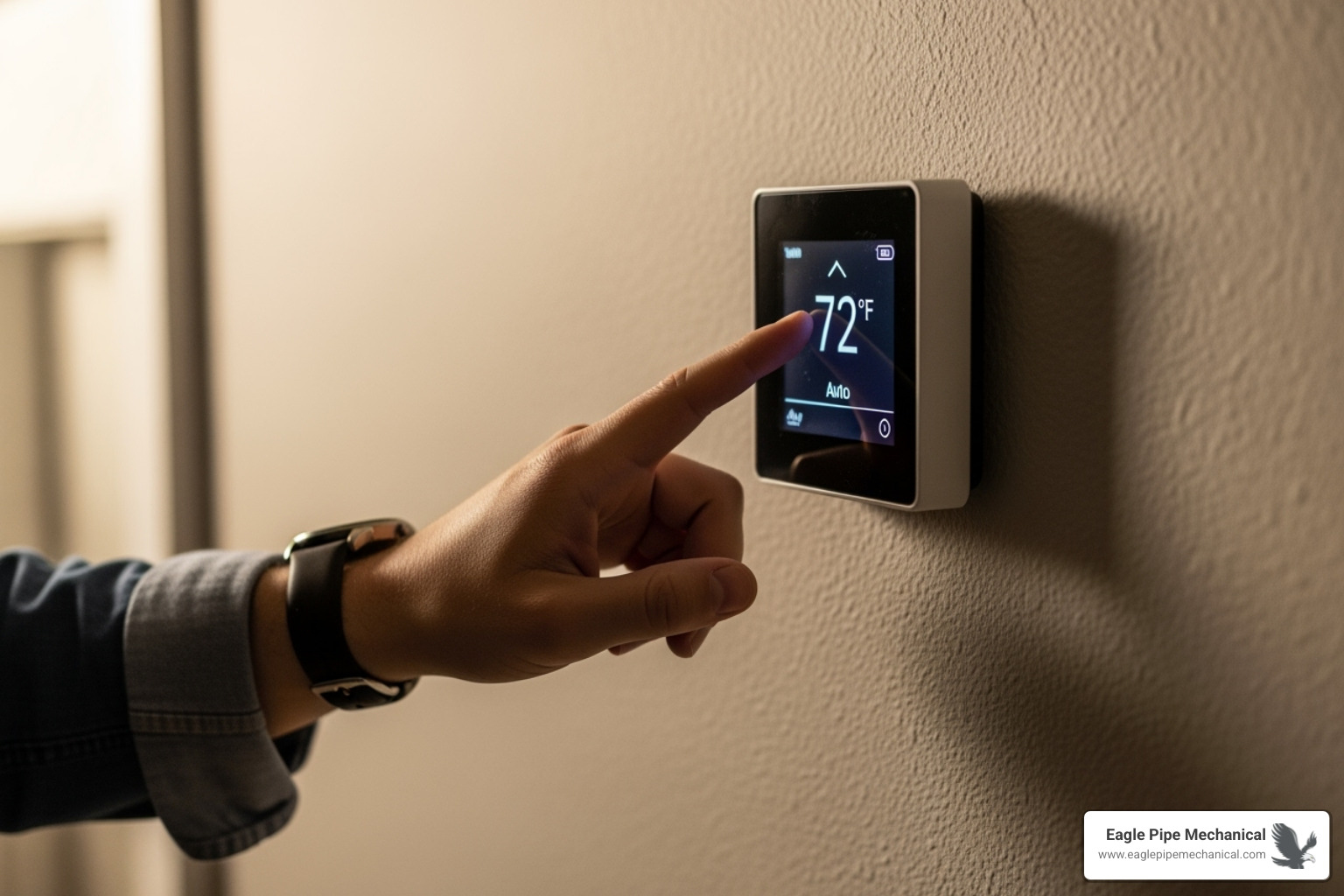 person checking thermostat - emergency hvac gig harbor