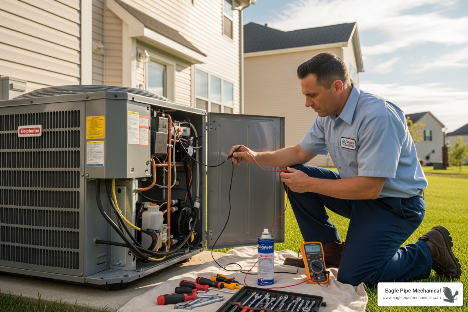 technician servicing an HVAC unit - emergency hvac gig harbor