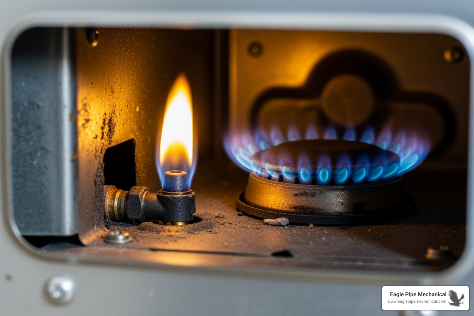 a malfunctioning furnace with a yellow flame - Furnace repair Port Orchard