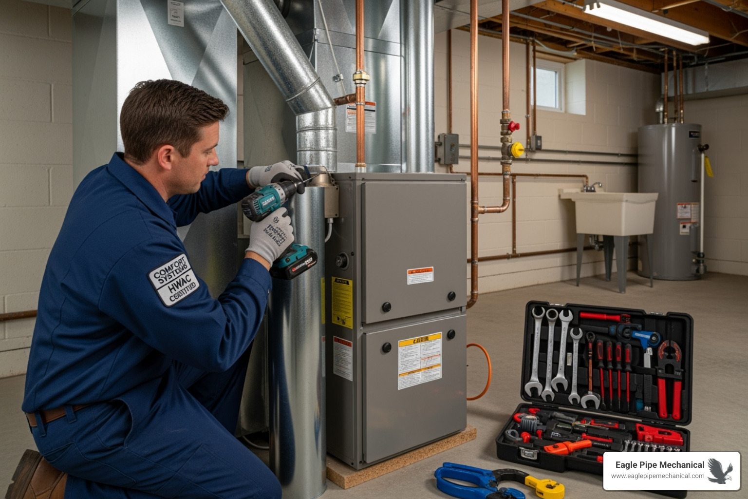 Certified technician installing a new furnace - Furnace installation Port Orchard