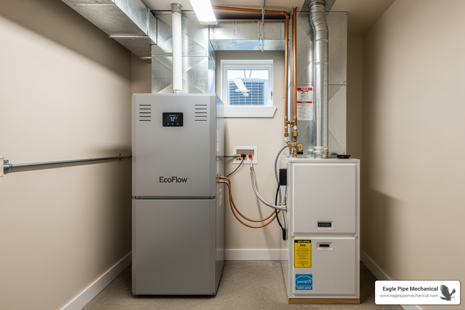Modern heat pump and high-efficiency furnace side-by-side - HVAC Installation Installation Bremerton Wa