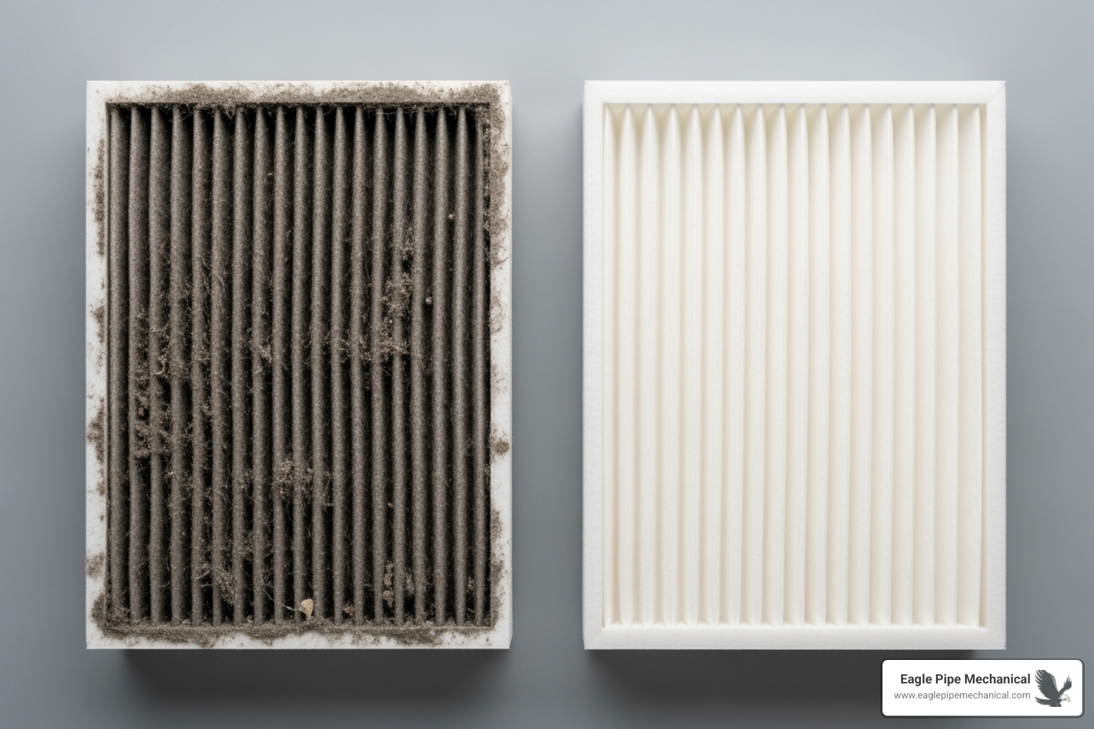 A dirty furnace filter next to a clean, new one - Furnace repair Bremerton