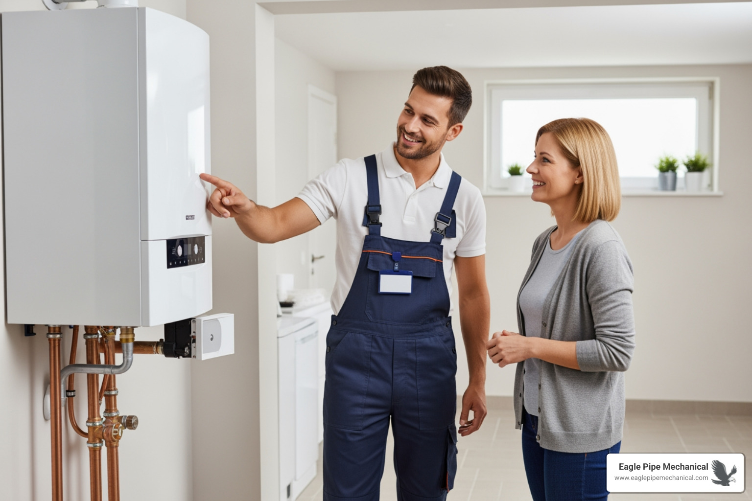friendly technician and homeowner - boiler installation near me