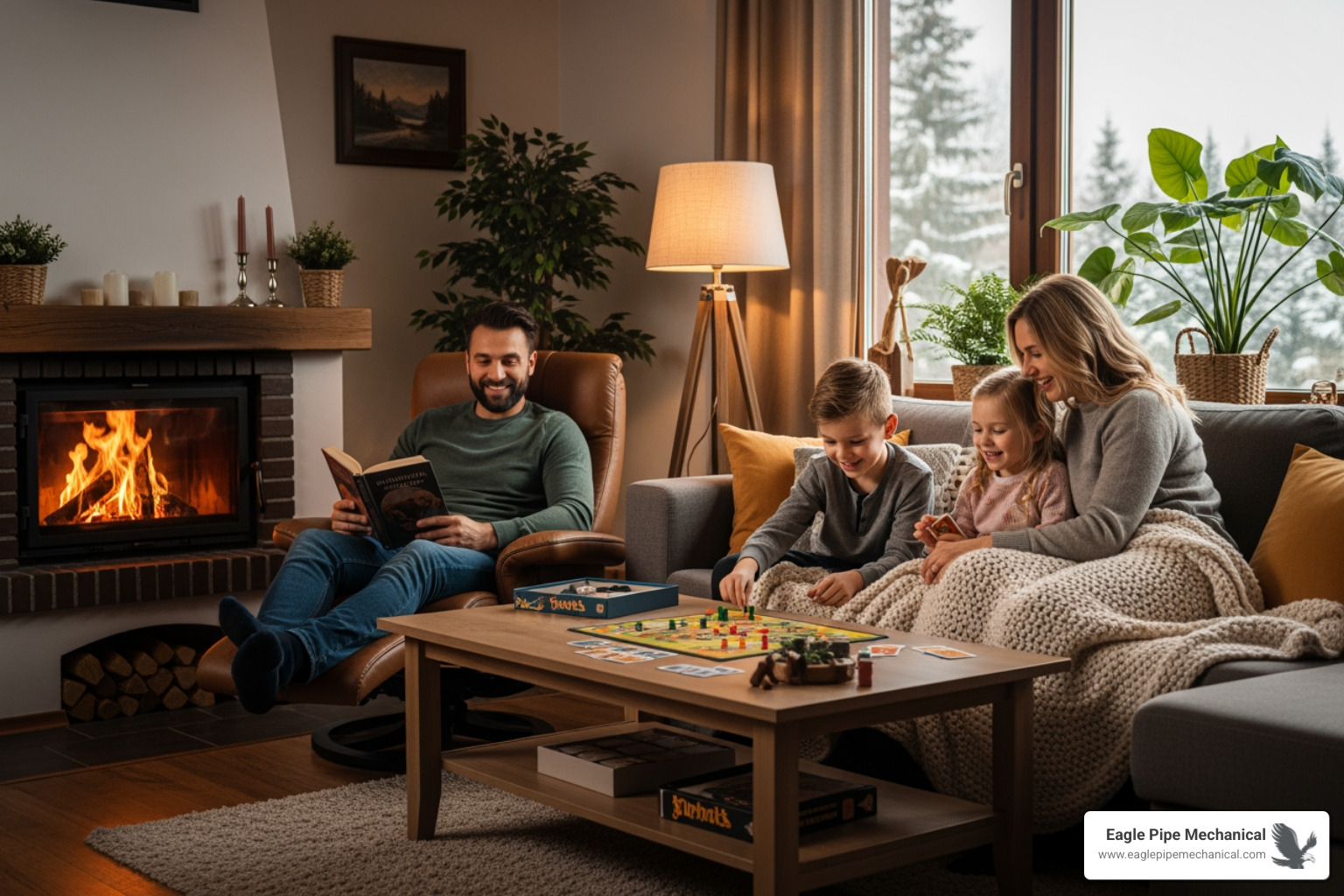 happy family in warm home - boiler installation near me
