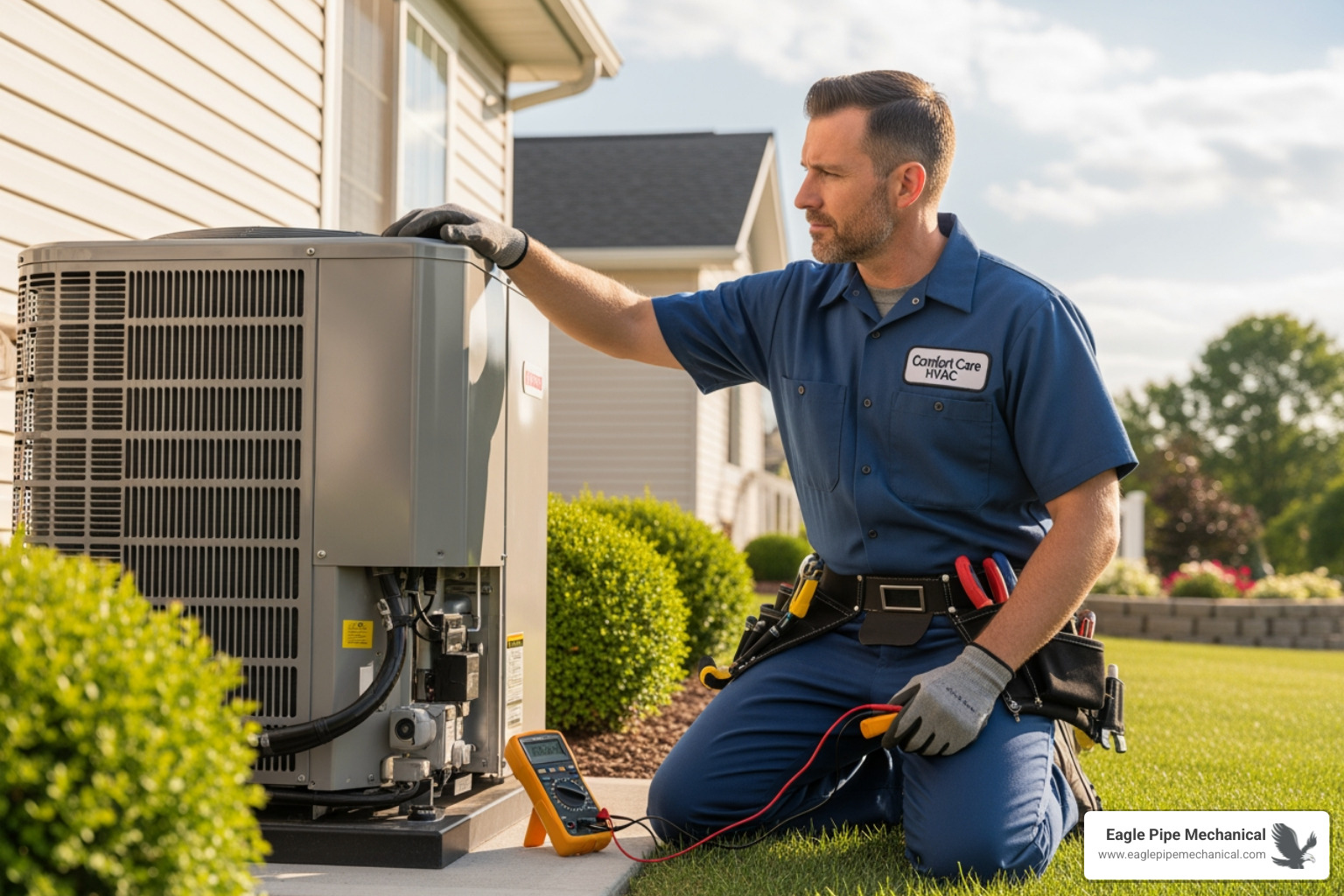 technician professionally servicing heat pump - Heat pump Gig Harbor