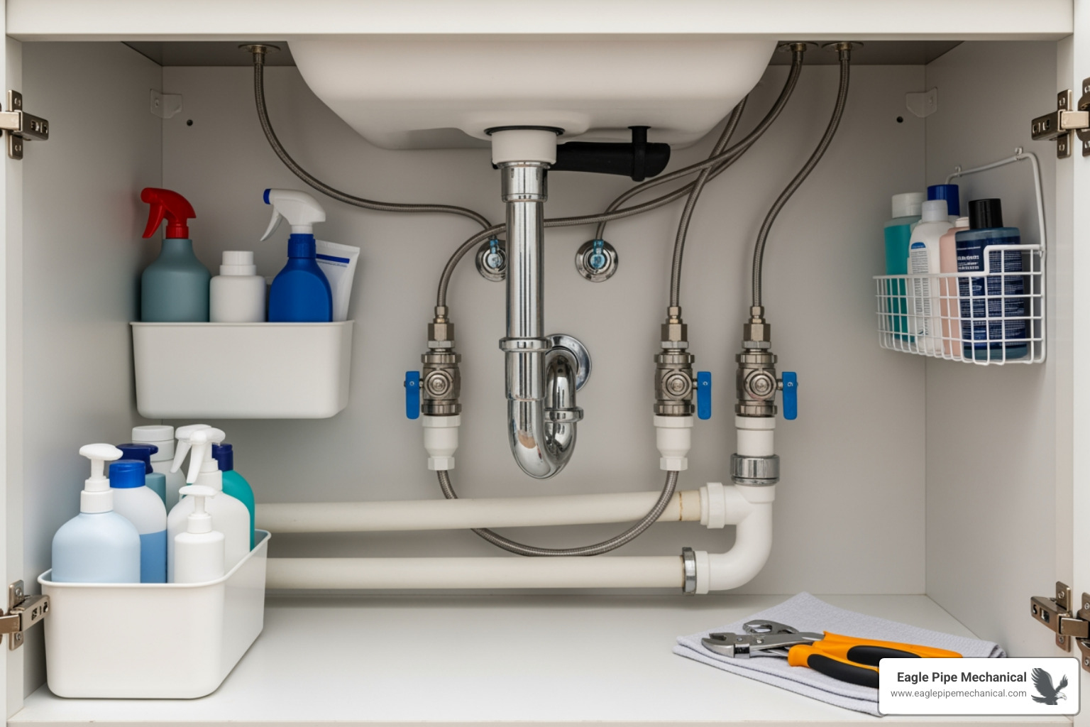 clean, accessible under-sink area ready for a plumber - plumber near me