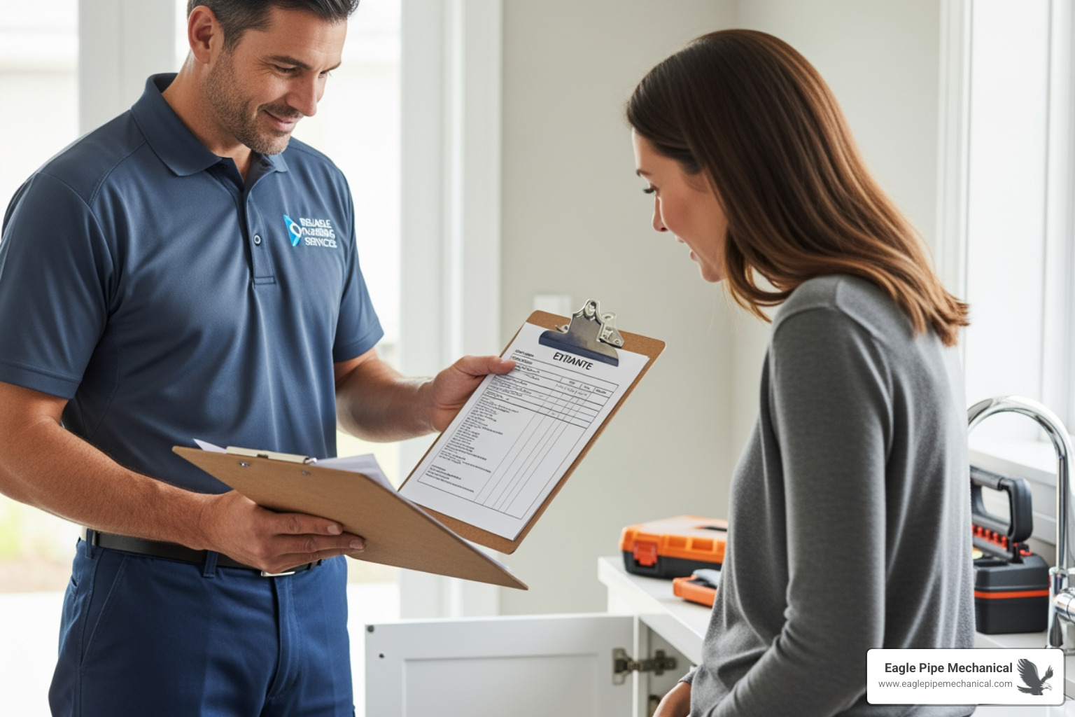 plumber providing a clear, written estimate to a homeowner - plumber near me