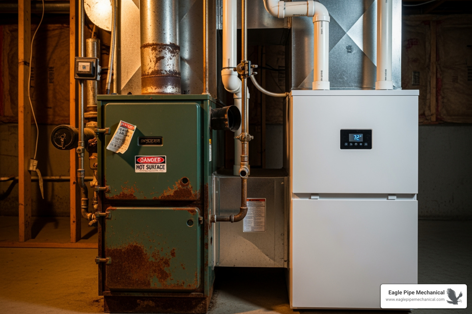 old vs new furnace - oil furnace to gas conversion