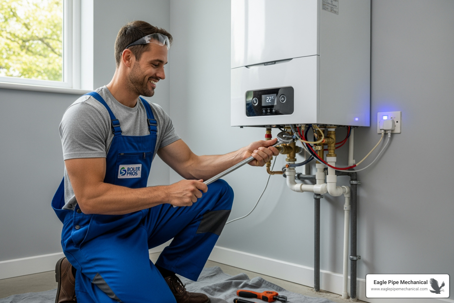 friendly technician working on a boiler - boiler repair bainbridge island friendly technician working on a boiler - boiler repair bainbridge island