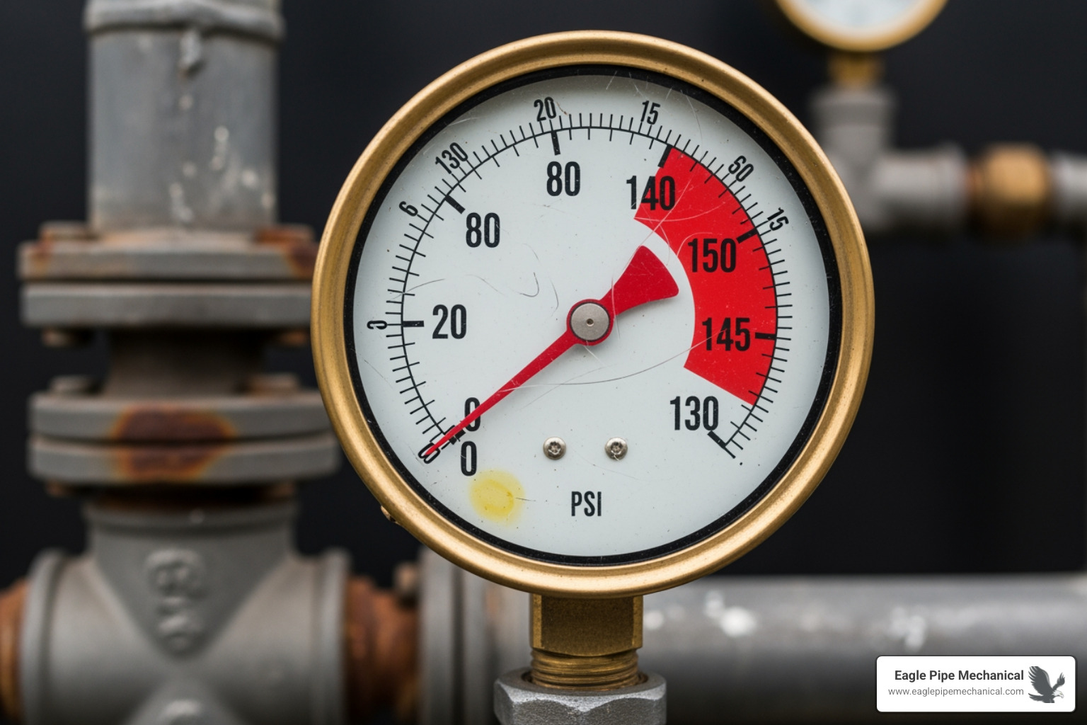 boiler pressure gauge in the red zone indicating a problem - boiler maintenance kitsap county