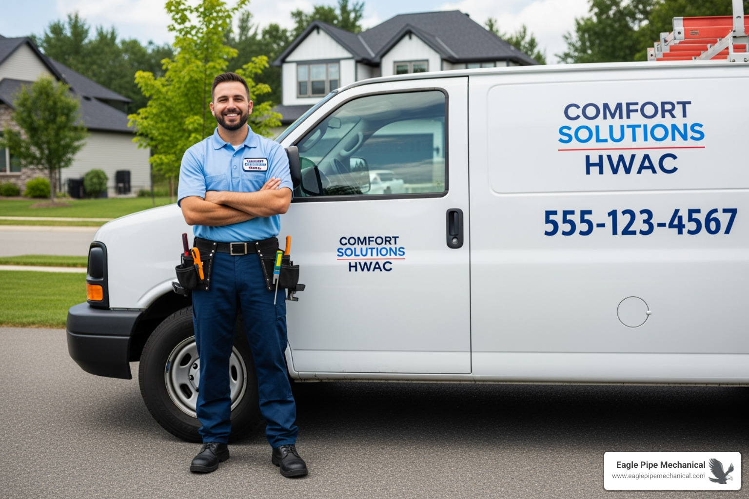 friendly, professional HVAC technician with a company van - boiler maintenance kitsap county