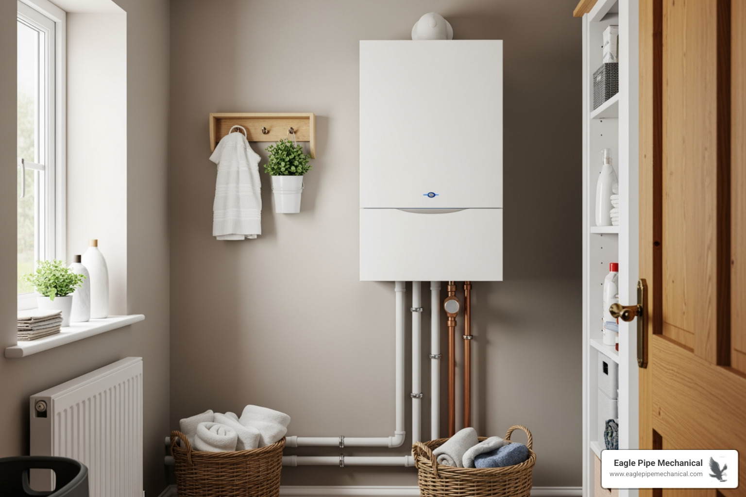 Infographic showing three key benefits of modern boiler replacement: 1) Lower Energy Bills with 90-98% AFUE ratings compared to 60-70% for older units, 2) Improved Comfort with even heat distribution and precise temperature control, 3) Increased Home Value through energy-efficient upgrades that appeal to buyers - boiler replacement in bremerton, wa