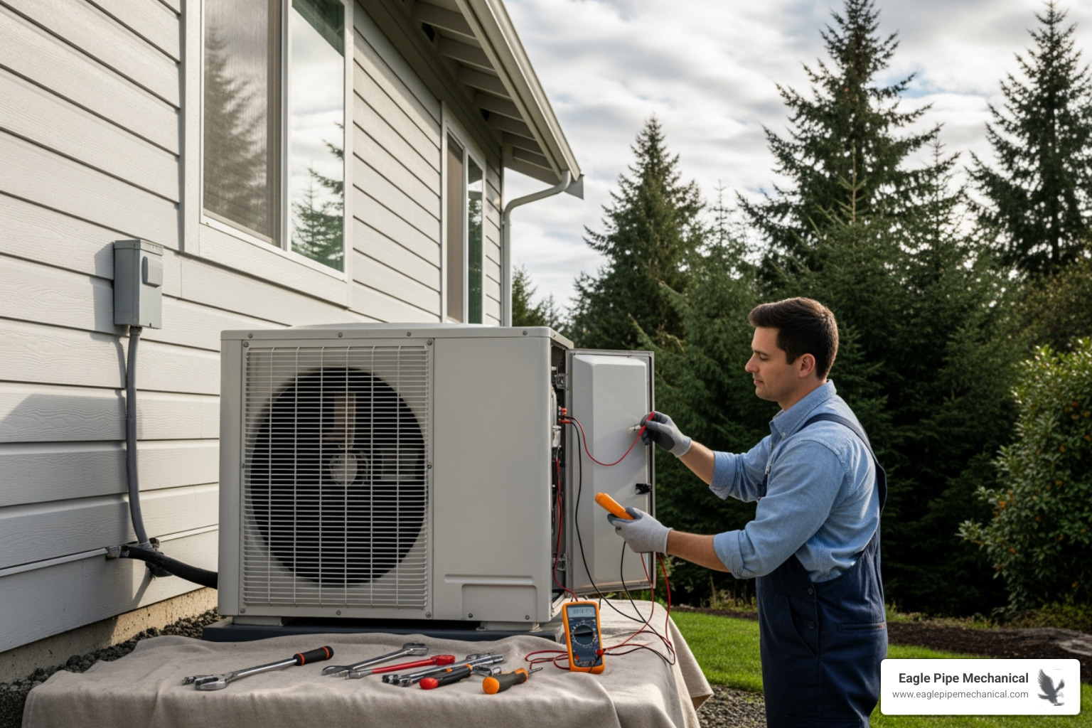 Infographic showing the four main benefits of heat pump tune-ups: a dollar sign with downward arrow representing lower energy bills up to 30%, a calendar with extended years showing increased system lifespan, a thermometer at comfortable temperature for improved home comfort, and lungs with clean air particles for better indoor air quality - heat pump tune-up in bremerton, wa