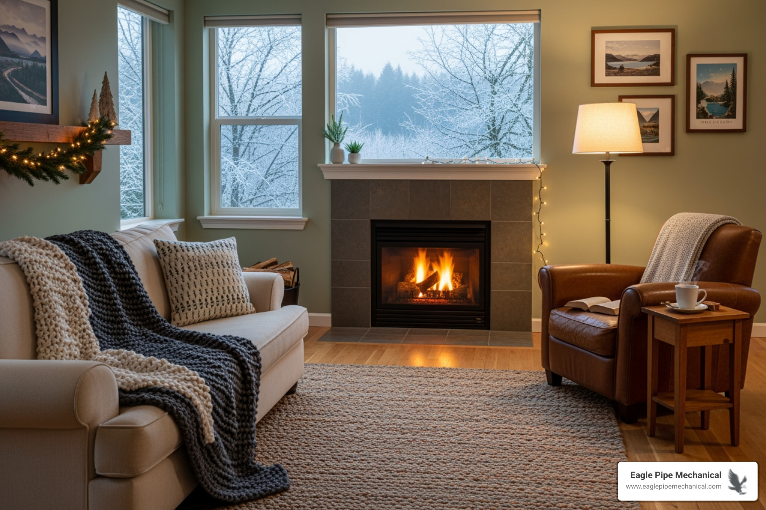 warm, comfortable living room in a Silverdale, WA home during winter - 24 hour boiler maintenance in silverdale, wa