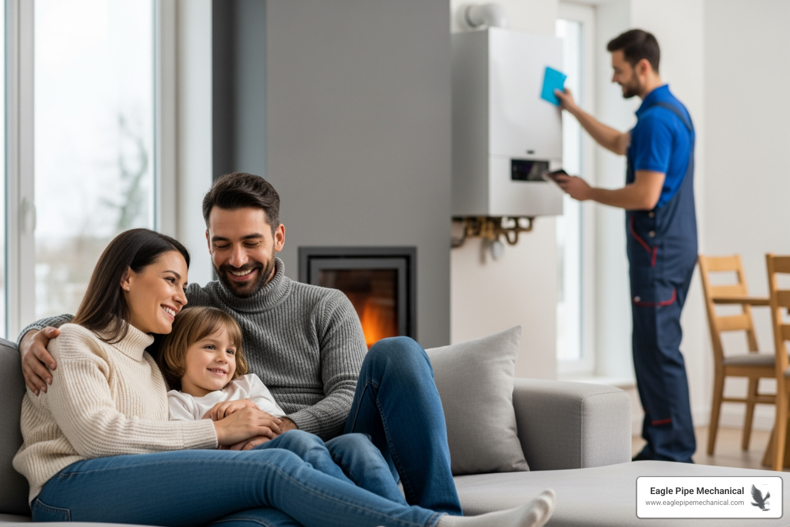 Infographic showing annual boiler maintenance benefits: 25% fewer breakdowns, 15% better efficiency, longer system life, lower utility bills, safer operation, and reduced repair costs compared to neglected systems - affordable boiler maintenance in silverdale, wa