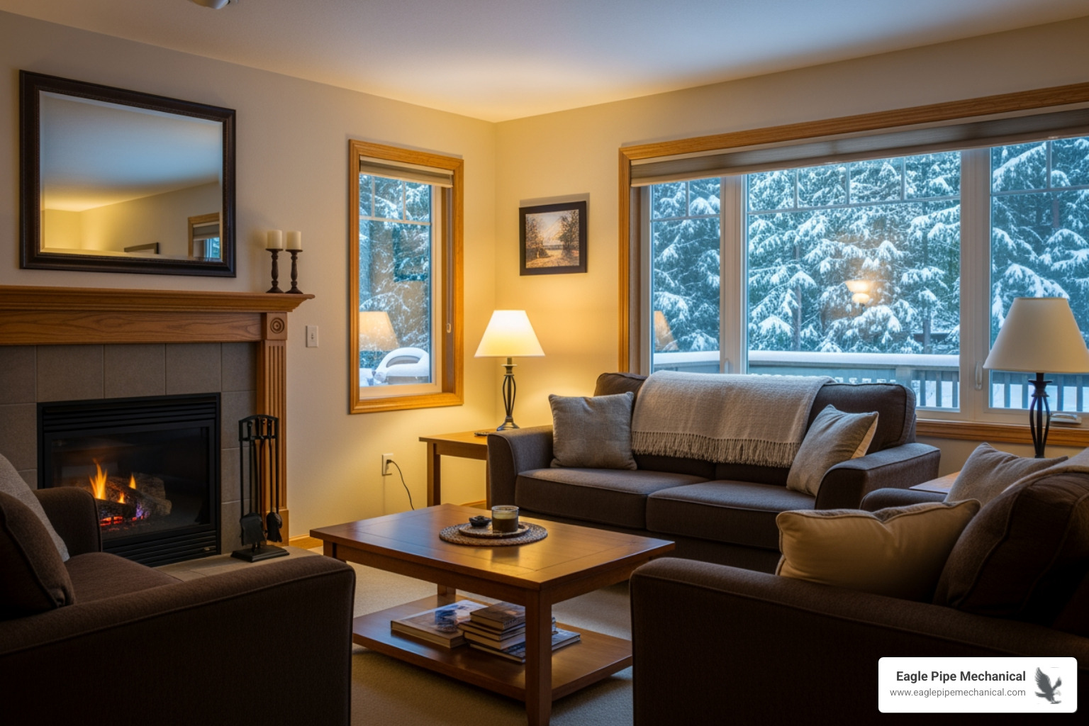 warm comfortable Silverdale living room in winter - best furnace installation in silverdale, wa