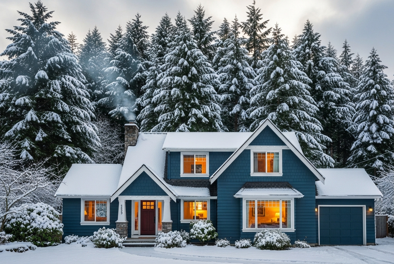 Poulsbo home in winter - heating maintenance poulsbo wa