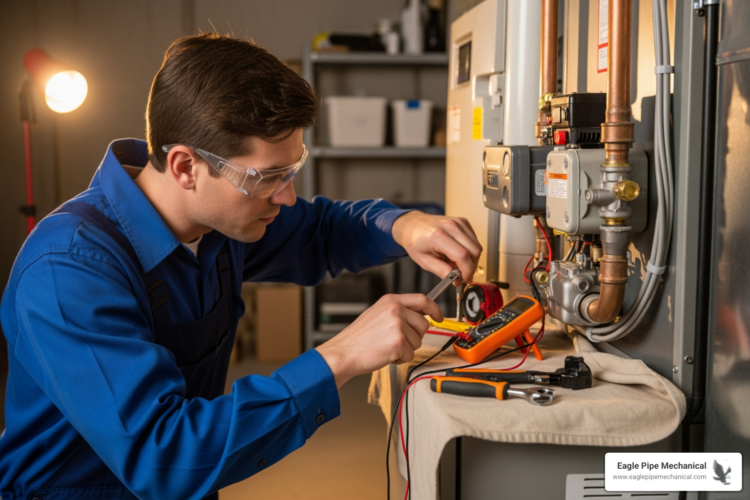 Infographic showing four key benefits of heating maintenance: Lower Energy Bills with up to 30% savings, Longer System Lifespan extended by 50%, Fewer Repairs with 90% reduction in breakdowns, and Improved Safety through carbon monoxide and gas leak prevention - heating maintenance poulsbo wa