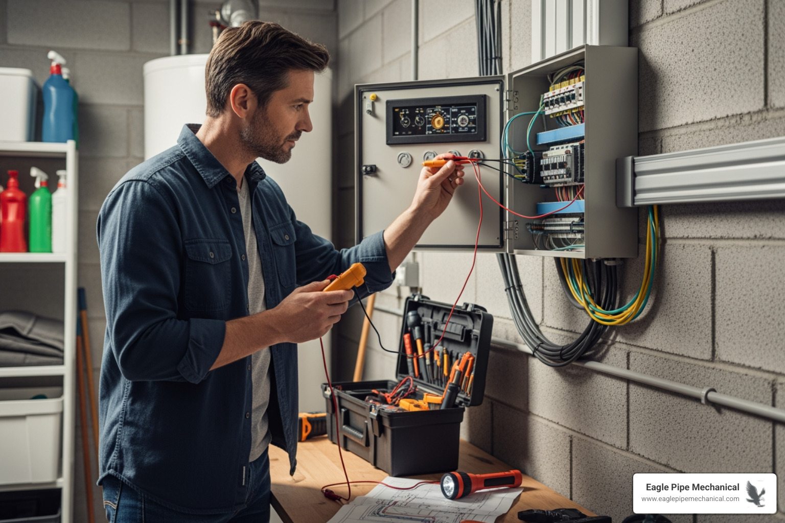 infographic showing emergency heating response checklist with numbered steps including thermostat check, breaker inspection, filter replacement, fuel verification, and safety assessment, alongside icons for each action - 24 hour heating service in silverdale, wa