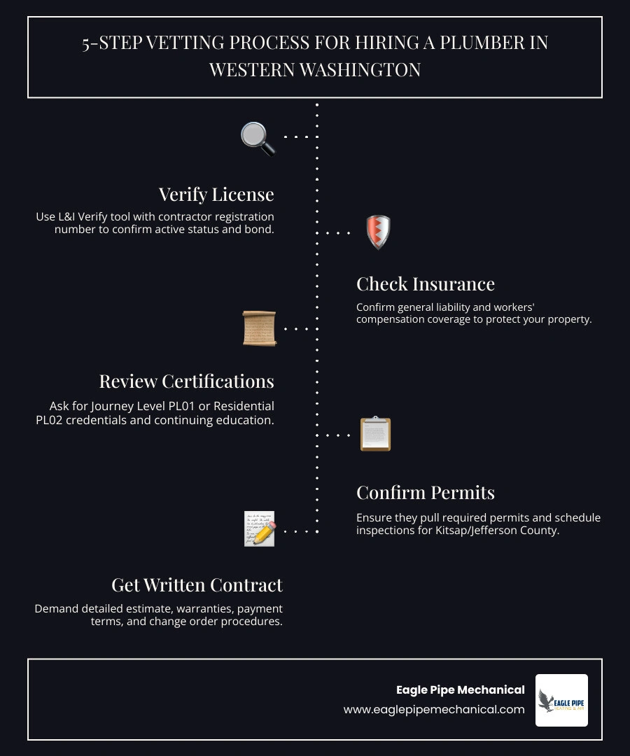 5-step vetting process infographic for hiring a local plumber in Western Washington infographic 5-step vetting process infographic for hiring a local plumber in Western Washington infographic