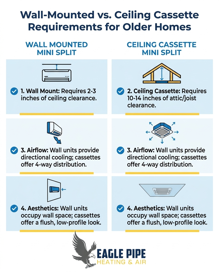Wall-Mounted vs. Ceiling Cassette Requirements for Older Homes