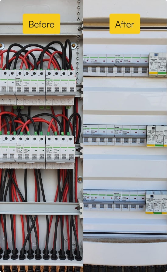 A rack of electrical equipment with wires and wires.