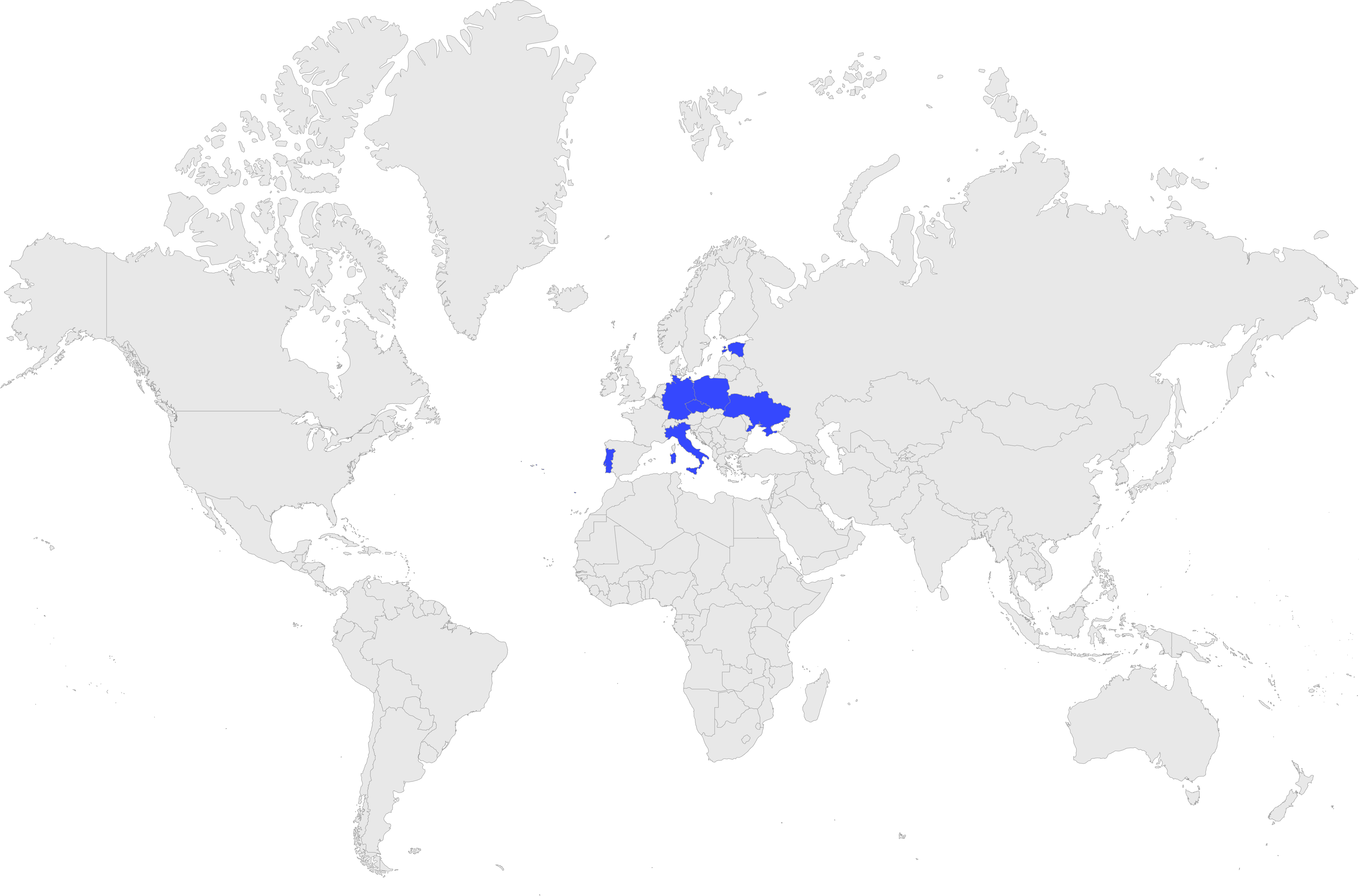 A simplified world map with countries in Europe highlighted in blue.