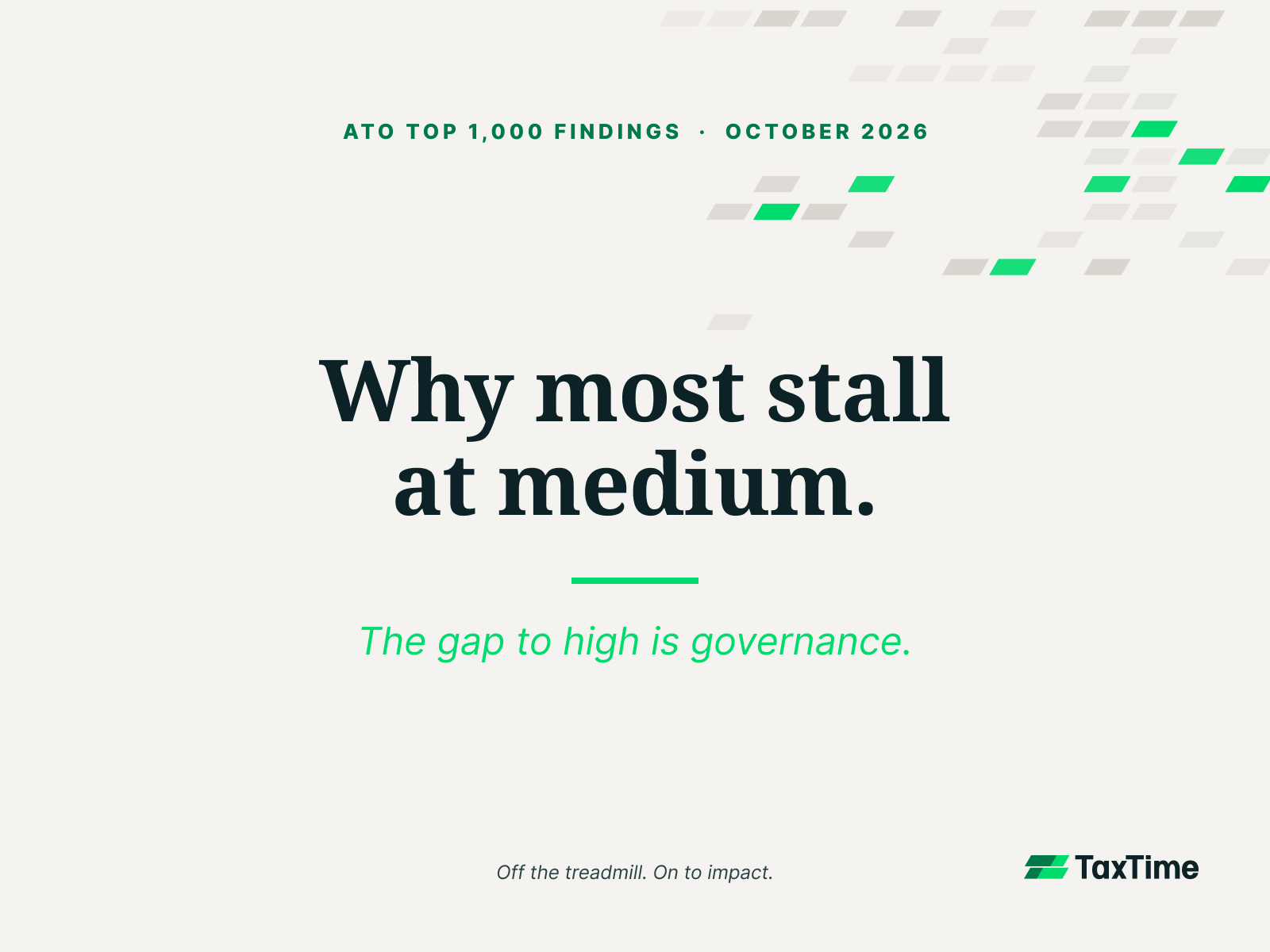 ATO Top 1,000 findings, October 2026. Why most stall at medium. The gap to high is governance.