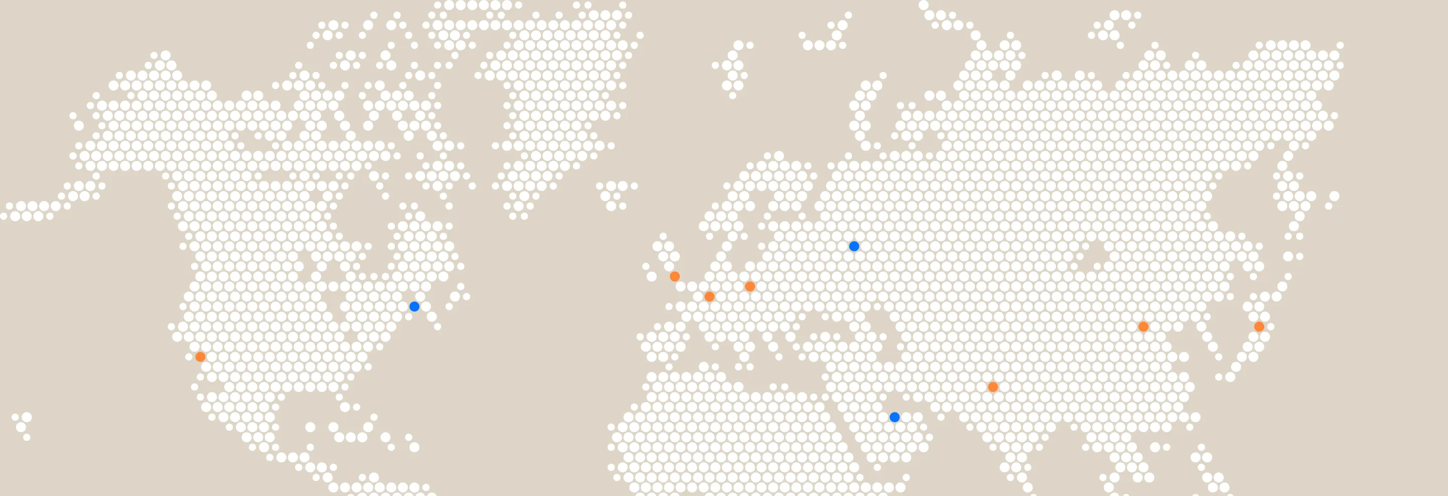 A map of the world with a lot of dots.