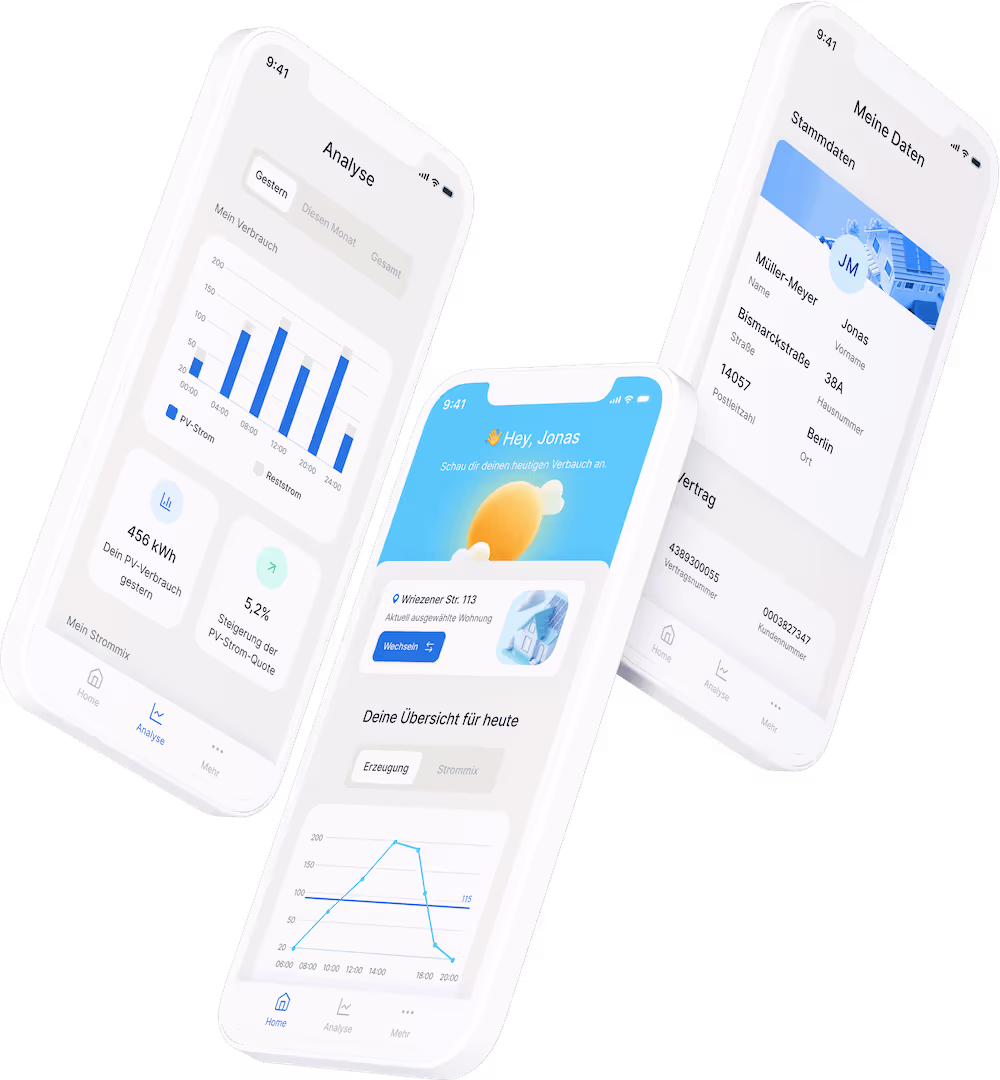 Visualsiserung der MieterApp von metergrid auf einem Apple Handy