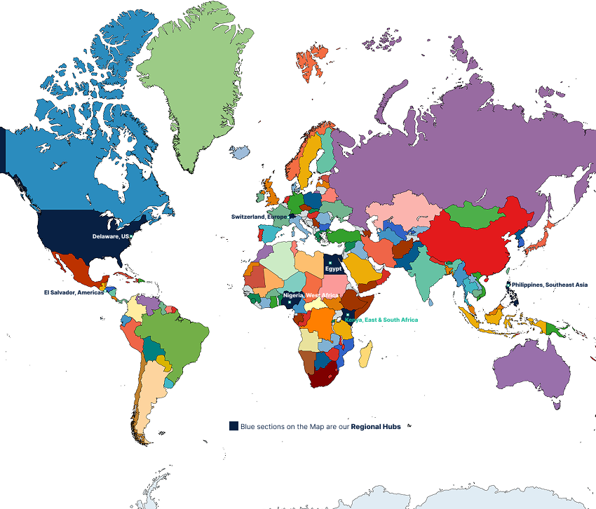 Fayette Analytics Regional Hubs shown on the world map