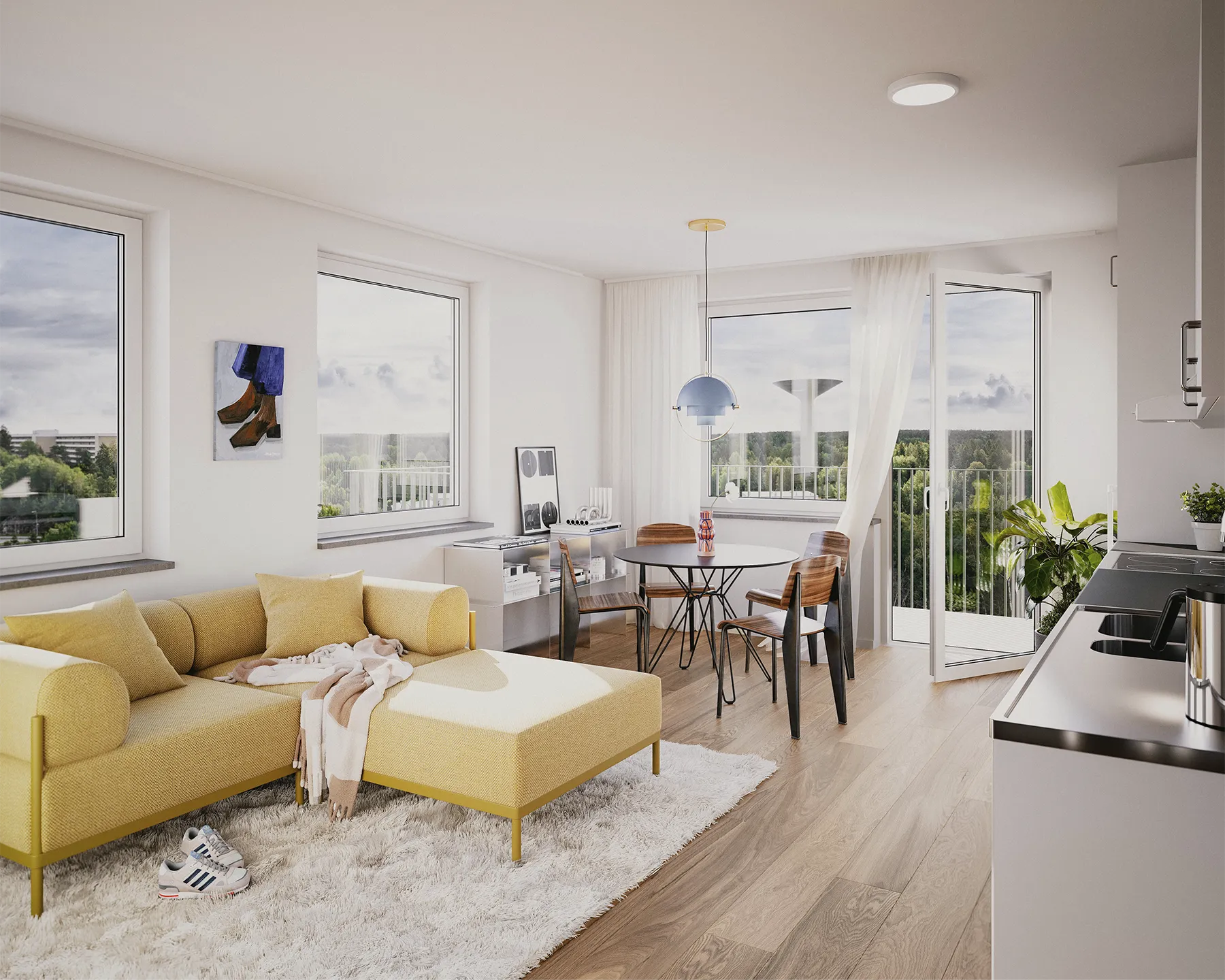 blick apartment interior living room and kitchen