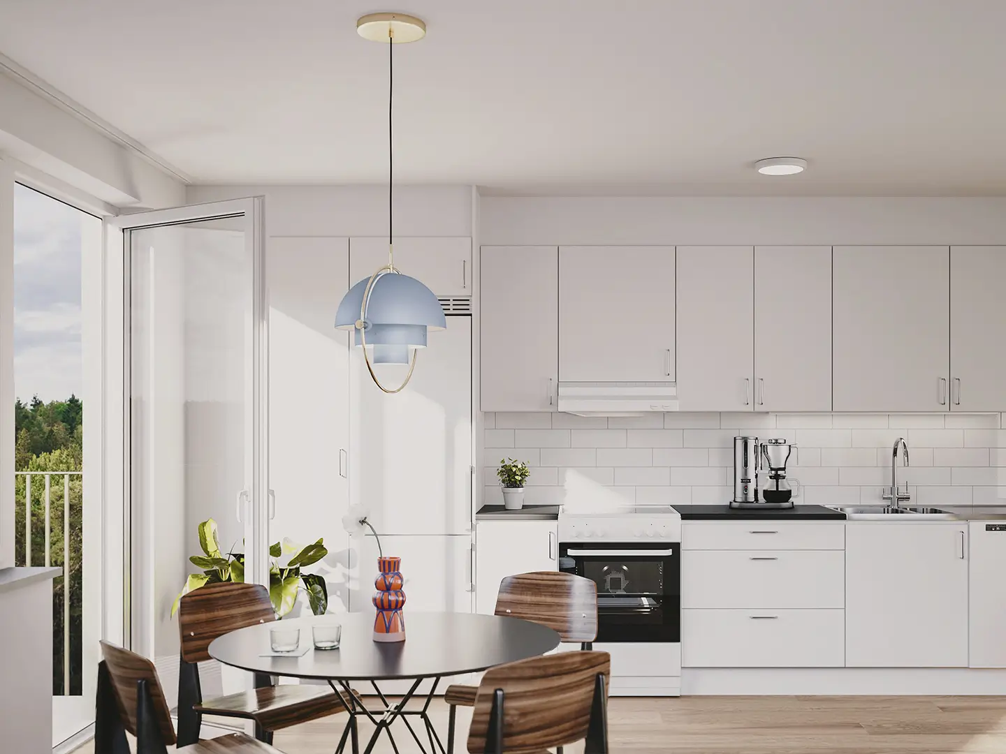 Kitchen in a apartment at Blick Flemingsberg