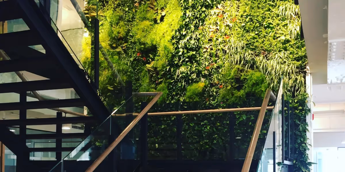 Installed by certified partner Desert Group, the Viritopia Living Wall beside the three-storey staircase provides a stunning plant backdrop.