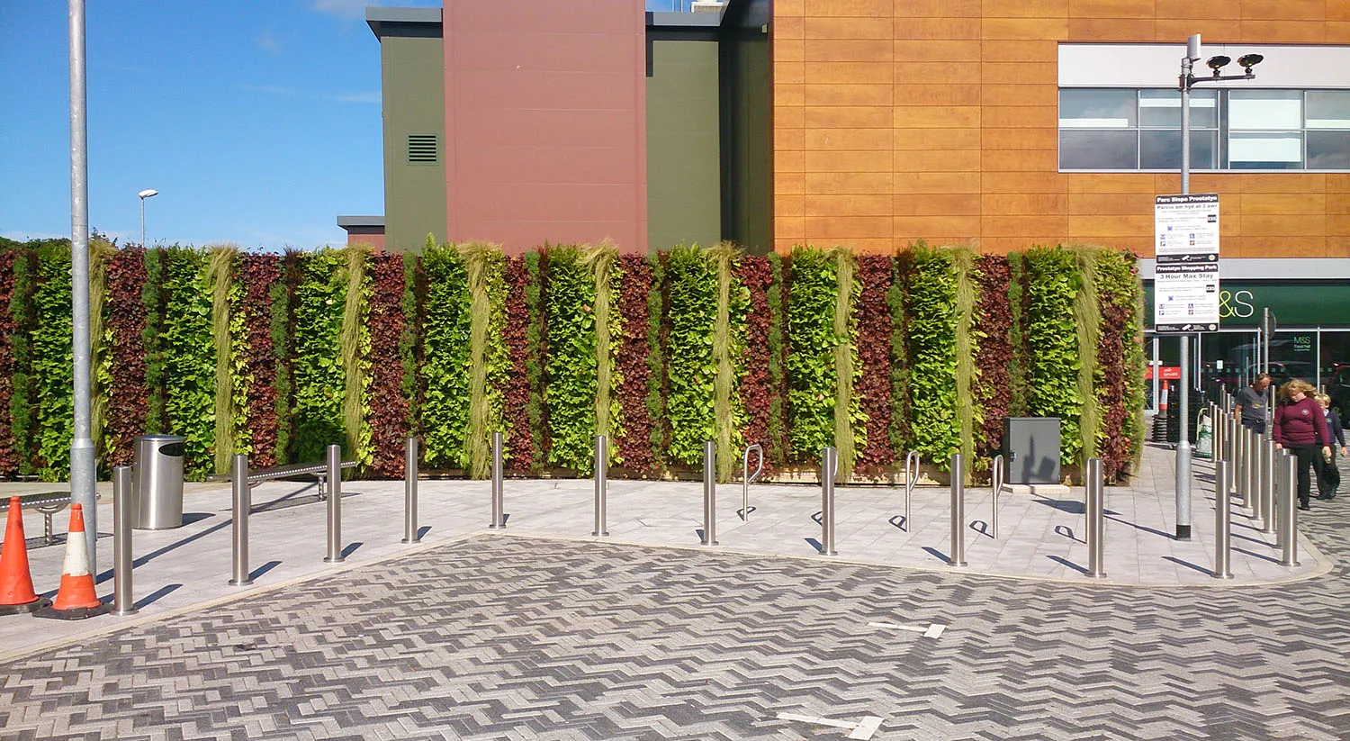 Free standing exterior living wall outside Parc Prestatyn Shopping Park