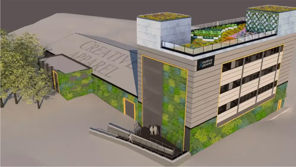 Our first proposal involved soil-based living walls along the façade, an extensive green roof and ground planting around the perimeter of the building. 
