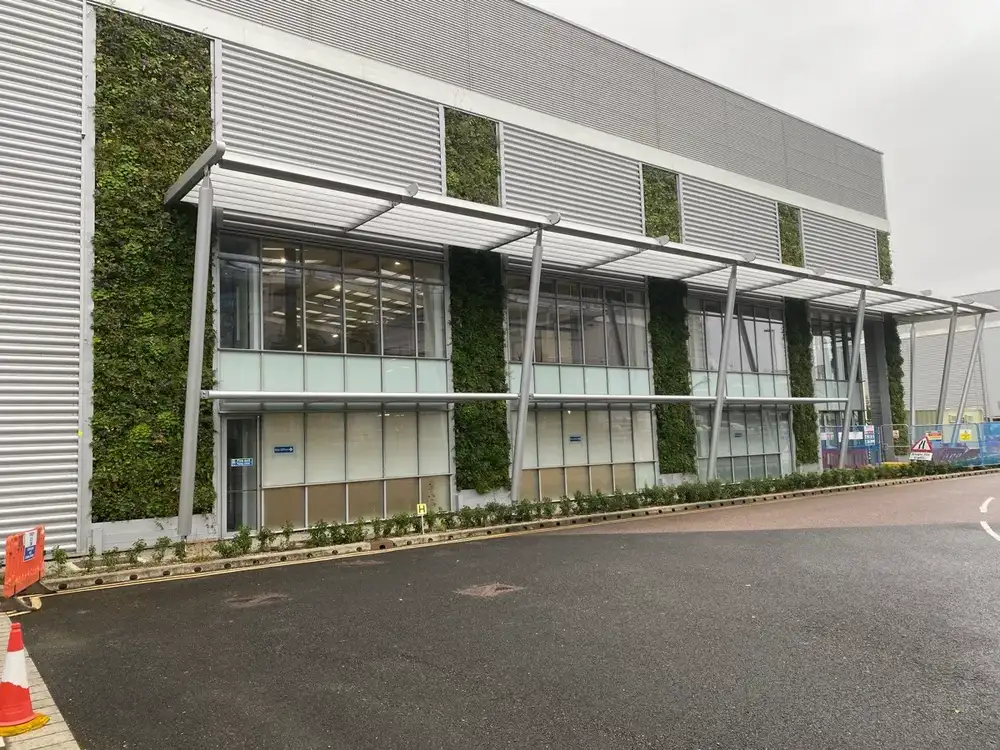 Industrial warehouse unit exterior, with living wall feature