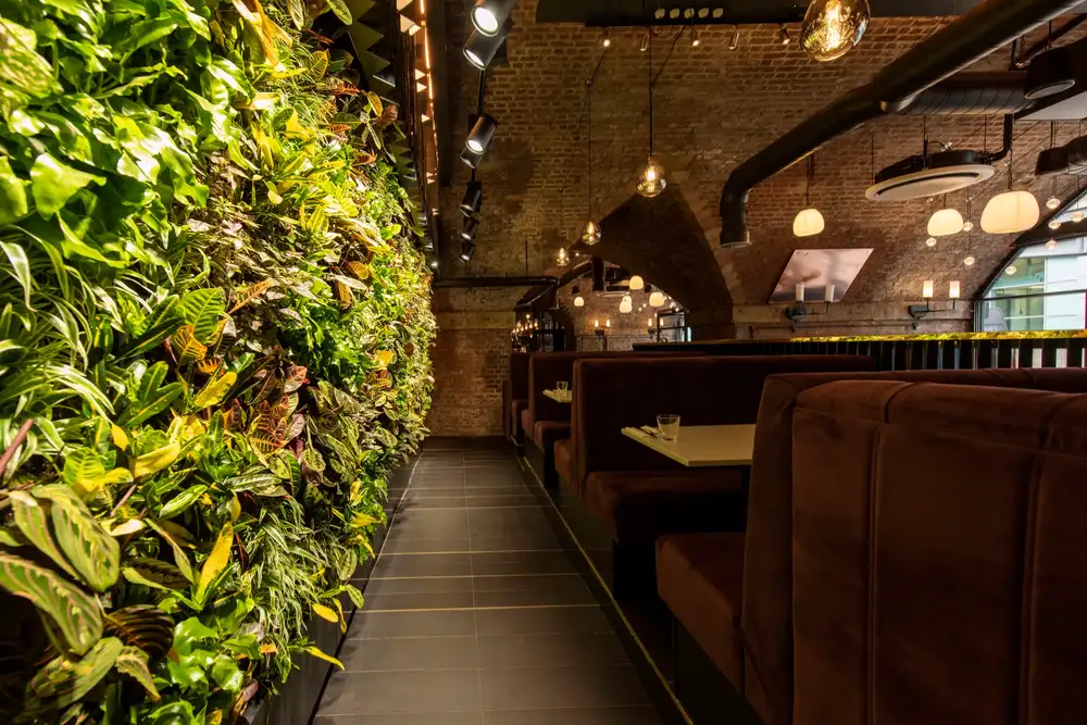 Creating the living wall as a design centrepiece was a great challenge for the team, curating a plant palette that not only would thrive in the environment, but fitted in with the aesthetics too. The lighting was anothe