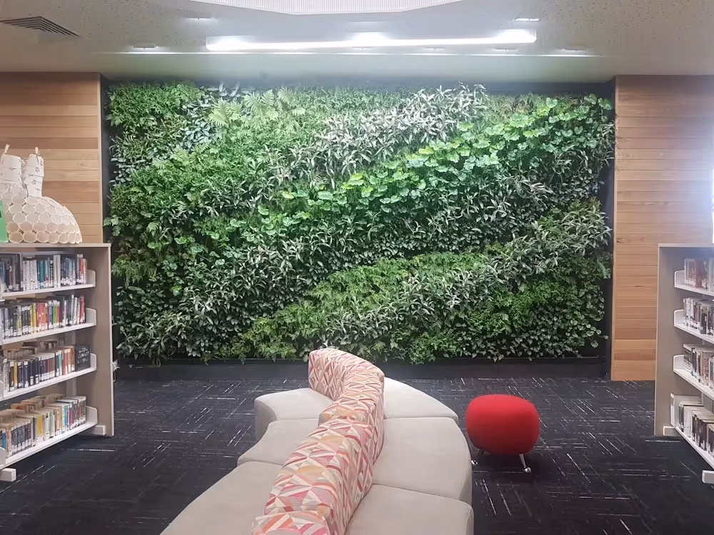 Clonard College library interior with a living wall 
