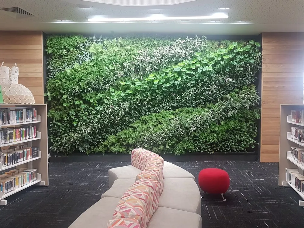 Clonard College library interior with a living wall